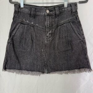 We The Free Free People | Pleated Raw Hem Denim Mini | Acid Wash Black | Sz 24